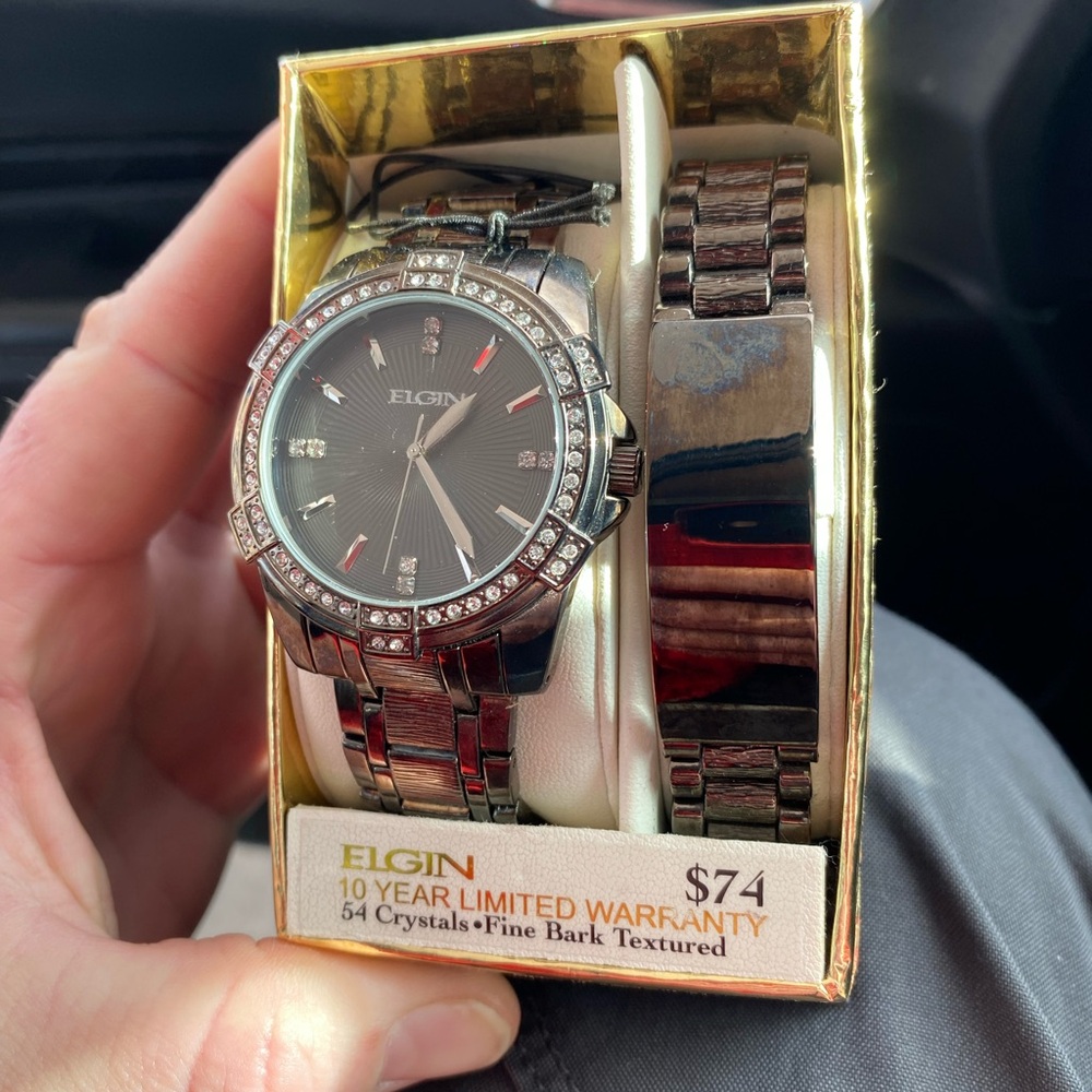 Elgin Silver Watch with Crystal Accents